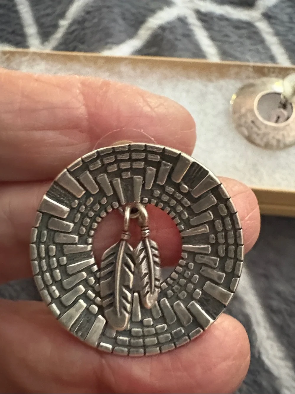Native American Sterling Wedding Basket Earrings W/dangle Feathers Signed Masha